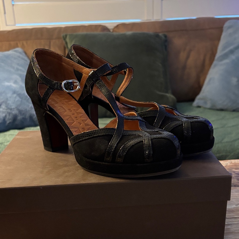 Chie Mihara Black Strappy Heels